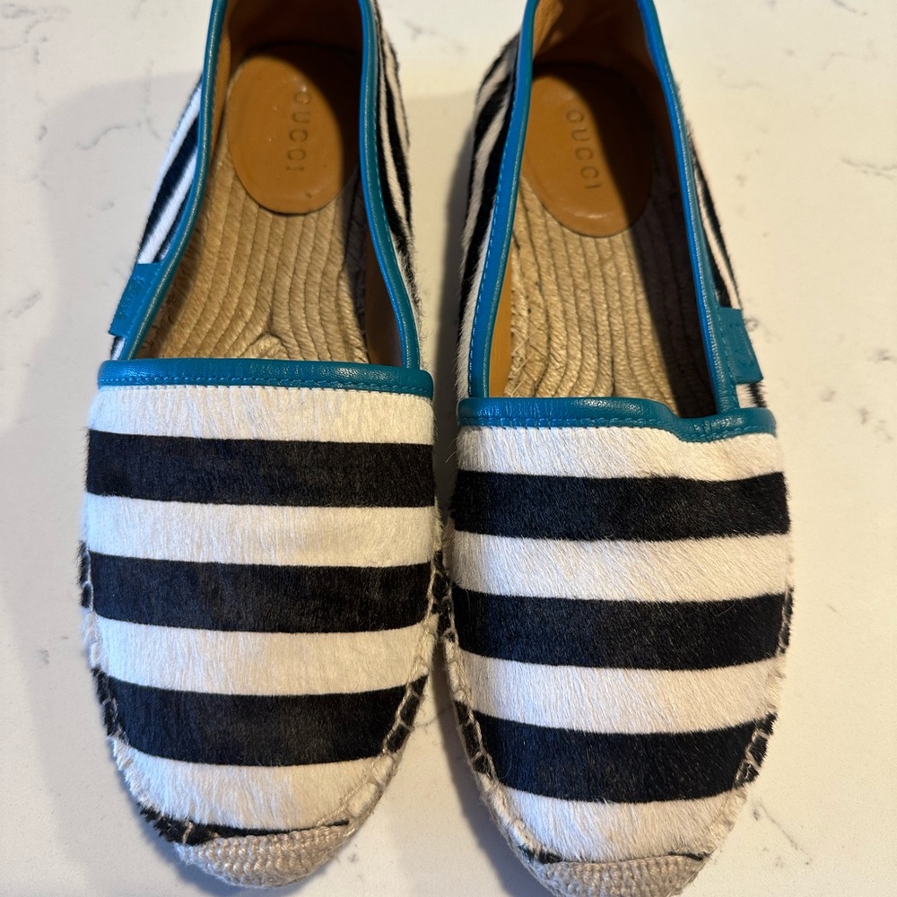 Gucci Black and White Striped Espadrilles